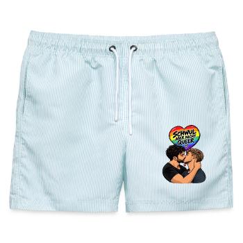 Schwul aber nicht Queer - Männer Badeshorts - hellblau gestreift - Vorne - AI Model Male 178 light (178cm)