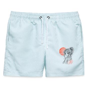 Sonnenuntergangssilhouette mit Schleife - Männer Badeshorts - hellblau gestreift - Vorne - AI Model Male 178 light (178cm)
