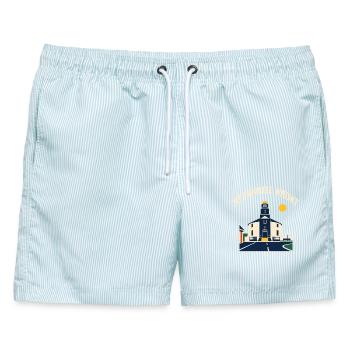 Bowmore Round Church - Männer Badeshorts - hellblau gestreift - Vorne - AI Model Male 178 light (178cm)