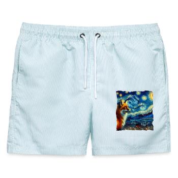 Rotfuchs Fuchs Starry Night - Männer Badeshorts - hellblau gestreift - Vorne - AI Model Male 178 light (178cm)