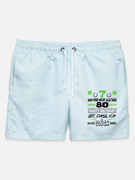 Alter 80 Jahre Geburtstag Happy Birthday Glück Fun - Männer Badeshorts - hellblau gestreift