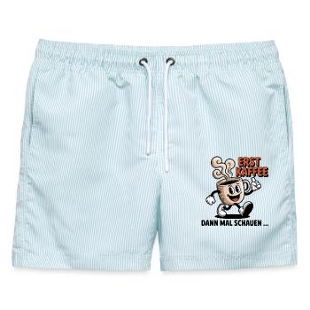 Erst Kaffee - Männer Badeshorts - hellblau gestreift - Vorne - AI Model Male 178 light (178cm)