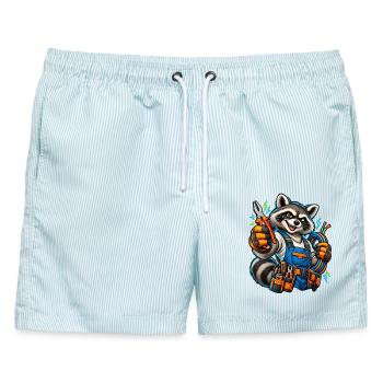 Elektriker Handwerk / Handwerker - Männer Badeshorts - hellblau gestreift - Vorne - AI Model Male 178 light (178cm)