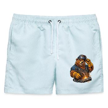Schweißer Handwerk / Handwerker - Männer Badeshorts - hellblau gestreift - Vorne - AI Model Male 178 light (178cm)