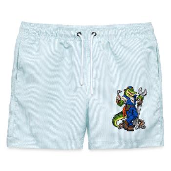 Mechaniker Handwerk / Handwerker - Männer Badeshorts - hellblau gestreift - Vorne - AI Model Male 178 light (178cm)