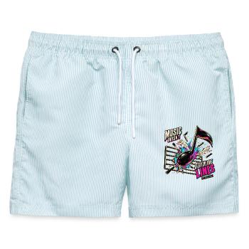 Lustiges Musikgeschenk – Musik bleibt nicht in den Linien - Männer Badeshorts - hellblau gestreift - Vorne - AI Model Male 178 light (178cm)