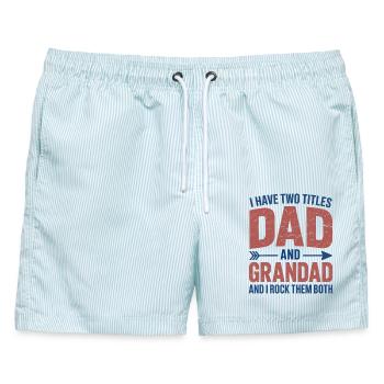 Ich habe zwei Titel: Papa und Opa - Männer Badeshorts - hellblau gestreift - Vorne - AI Model Male 178 light (178cm)