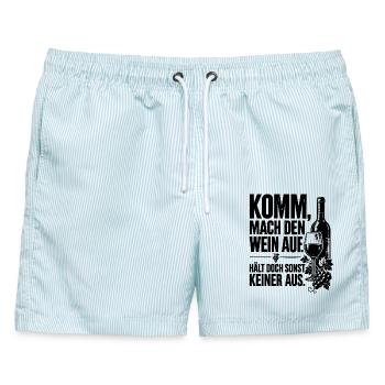 Komm mach den Wein auf. Hält doch sonst keiner aus - Männer Badeshorts - hellblau gestreift - Vorne - AI Model Male 178 light (178cm)