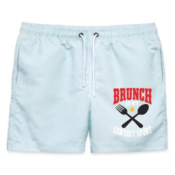 Brunch Is a Contact Sport – Brunch Humor - Männer Badeshorts - hellblau gestreift - Vorne - AI Model Male 178 light (178cm)
