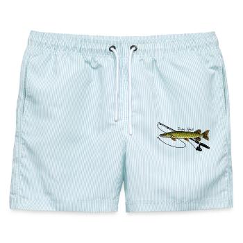 Angeln mit Rute Hecht Fisch Petri Heil - Männer Badeshorts - hellblau gestreift - Vorne - AI Model Male 178 light (178cm)