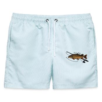 Angeln mit Rute Karpfen Fisch Petri Heil - Männer Badeshorts - hellblau gestreift - Vorne - AI Model Male 178 light (178cm)