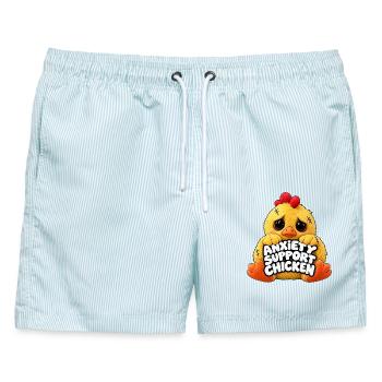 Angsthilfe Huhn Motiv - Männer Badeshorts - hellblau gestreift - Vorne - AI Model Male 178 light (178cm)