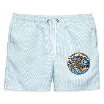 Grundeljäger - Männer Badeshorts - hellblau gestreift - Vorne - AI Model Male 178 light (178cm)