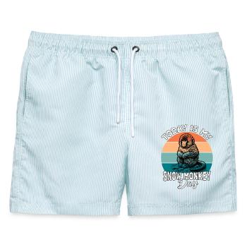 Schneeaffe Snow Monkey - Männer Badeshorts - hellblau gestreift - Vorne - AI Model Male 178 light (178cm)