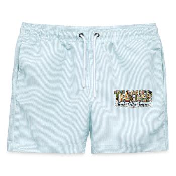 Lehrer - Männer Badeshorts - hellblau gestreift - Vorne - AI Model Male 178 light (178cm)