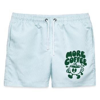 More Coffee – Laufende Kaffeetasse - Männer Badeshorts - hellblau gestreift - Vorne - AI Model Male 178 light (178cm)