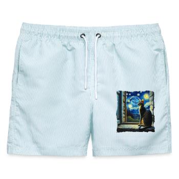 Orientalisch Kurzhaar Starry Night - Männer Badeshorts - hellblau gestreift - Vorne - AI Model Male 178 light (178cm)
