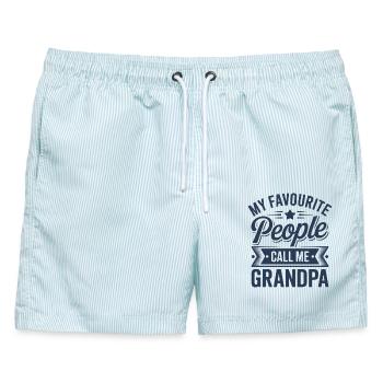 Mein Liebling. Die Leute nennen mich Opa. - Männer Badeshorts - hellblau gestreift - Vorne - AI Model Male 178 light (178cm)