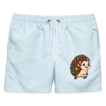 Weihnachten Igel Christbaumkugeln Geschenk - Männer Badeshorts - hellblau gestreift - Vorne - AI Model Male 178 light (178cm)