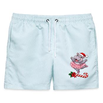 Weihnachten Nilpferd Ballett Ballerina Geschenk - Männer Badeshorts - hellblau gestreift - Vorne - AI Model Male 178 light (178cm)
