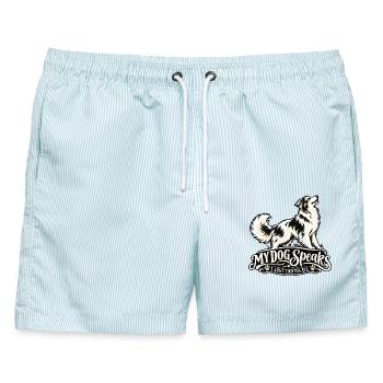 Hundeübersetzer - Männer Badeshorts - hellblau gestreift - Vorne - AI Model Male 178 light (178cm)