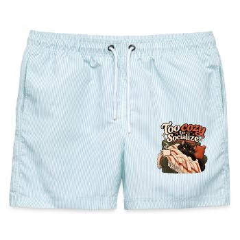 Zu gemütlich für Gesellschaft - Männer Badeshorts - hellblau gestreift - Vorne - AI Model Male 178 light (178cm)