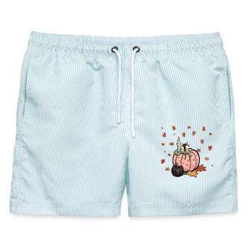 Rosa Kürbis mit Herbstkerzen - Männer Badeshorts - hellblau gestreift - Vorne - AI Model Male 178 light (178cm)