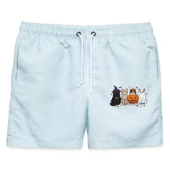 Halloween Kitty Quartett - Männer Badeshorts - hellblau gestreift - Vorne - AI Model Male 178 light (178cm)