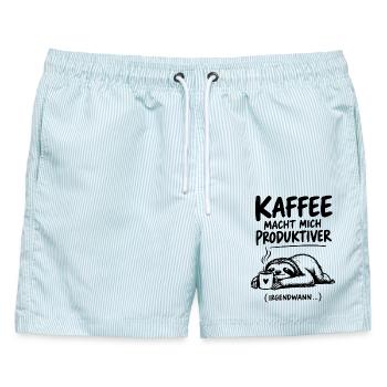 Lustiger Spruch Kaffee macht mich produktiver... - Männer Badeshorts - hellblau gestreift - Vorne - AI Model Male 178 light (178cm)