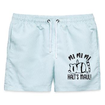 Mi Mi Mi Halt's Maul freche böse Katze - Männer Badeshorts - hellblau gestreift - Vorne - AI Model Male 178 light (178cm)