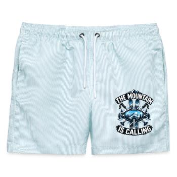 Skifahren The mountain is calling Apres-Ski - Männer Badeshorts - hellblau gestreift - Vorne - AI Model Male 178 light (178cm)