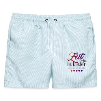Zeit ist kostbar - Männer Badeshorts - hellblau gestreift - Vorne - AI Model Male 178 light (178cm)