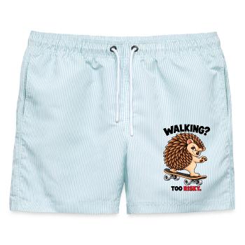 Skateboard-Igel – Zu riskant gehen - Männer Badeshorts - hellblau gestreift - Vorne - AI Model Male 178 light (178cm)