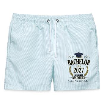 Bachelor 2027 - Männer Badeshorts - hellblau gestreift - Vorne - AI Model Male 178 light (178cm)