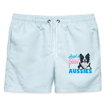 Australian Shepherd - Mein treuer Aussie - Männer Badeshorts - hellblau gestreift - Vorne - AI Model Male 178 light (178cm)