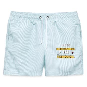 Letzter Werkzeugwechsel dann Geschenkwechsel - Männer Badeshorts - hellblau gestreift - Vorne - AI Model Male 178 light (178cm)