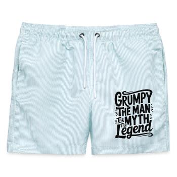 Grumpy der Mann, der Mythos, die Legende - Männer Badeshorts - hellblau gestreift - Vorne - AI Model Male 178 light (178cm)