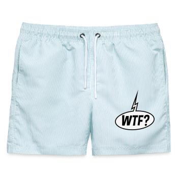 WTF Sprechblase (Fragezeichen / POS 2C) - Männer Badeshorts - hellblau gestreift - Vorne - AI Model Male 178 light (178cm)