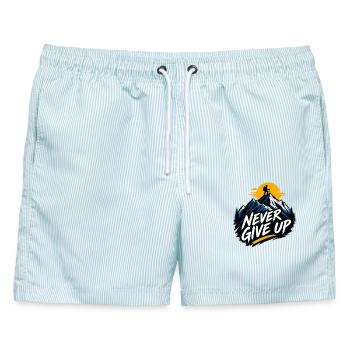 Gipfel ohne Aufgeben - Männer Badeshorts - hellblau gestreift - Vorne - AI Model Male 178 light (178cm)