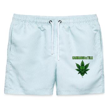 Canabis & Tilli - Männer Badeshorts - hellblau gestreift - Vorne - AI Model Male 178 light (178cm)