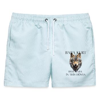 Baba Kurt – Türkischer Papa Wolf - Männer Badeshorts - hellblau gestreift - Vorne - AI Model Male 178 light (178cm)
