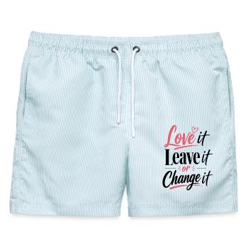Love it Leave it or Change it – Lebensmotto - Männer Badeshorts - hellblau gestreift - Vorne - AI Model Male 178 light (178cm)