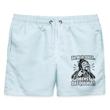 Lustiger Spruch Du, mein Junge drehst das Quadrat - Männer Badeshorts - hellblau gestreift - Vorne - AI Model Male 178 light (178cm)
