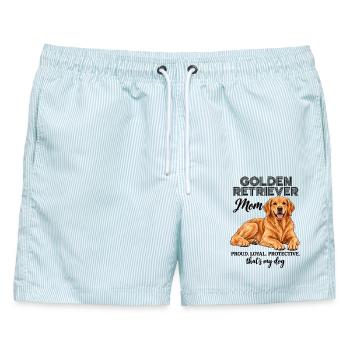 Golden Retriever Mom Proud Loyal Dog Mama - Männer Badeshorts - hellblau gestreift - Vorne - AI Model Male 178 light (178cm)