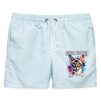 Orientalisch Kurzhaar Papa - Männer Badeshorts - hellblau gestreift - Vorne - AI Model Male 178 light (178cm)