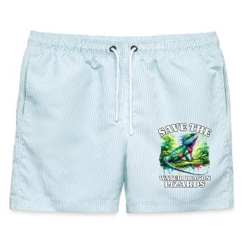 Save Chinesische Wasseragame - Männer Badeshorts - hellblau gestreift - Vorne - AI Model Male 178 light (178cm)