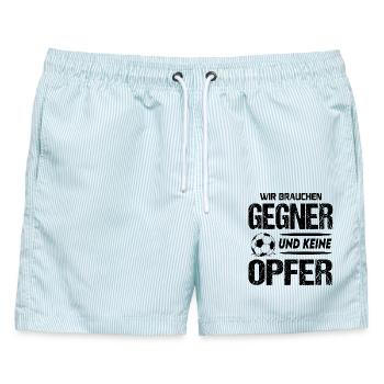 Fußball Fussball Brauchen Gegner und keine Opfer - Männer Badeshorts - hellblau gestreift - Vorne - AI Model Male 178 light (178cm)
