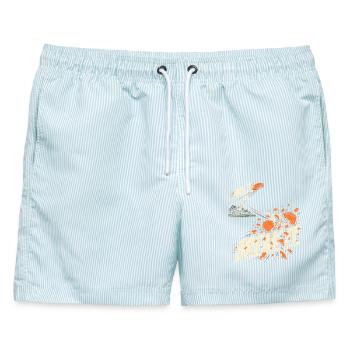 Tontaubenschießen Pull It Break It - Männer Badeshorts - hellblau gestreift - Vorne - AI Model Male 178 light (178cm)