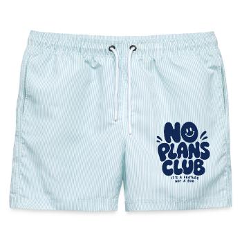 No Plans Club – It's a Feature Not a Bug - Männer Badeshorts - hellblau gestreift - Vorne - AI Model Male 178 light (178cm)