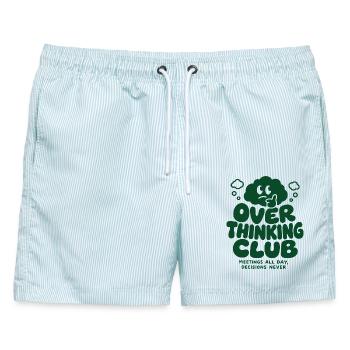 Over Thinking Club – Meetings All Day - Männer Badeshorts - hellblau gestreift - Vorne - AI Model Male 178 light (178cm)